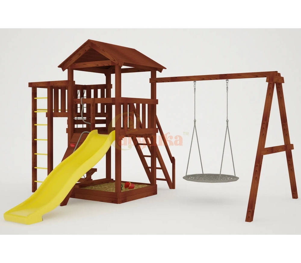 Детская площадка Мастер 3 с качелями Гнездо 1 метр (Махагон) купить по  доступной цене | Детские игровые площадки для дачи и другие группы товаров  в интернет-магазине Air-Gym.ru