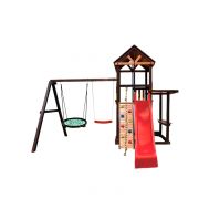 Спортивно-игровой комплекс Kampfer Cool Castle (№5 Шоколадный горка красная и зеленое гнездо и качели гибкие красные), фото 1