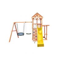 Спортивно-игровой комплекс Kampfer Cool Castle (№1 Натуральный горка желтая и синее гнездо и качели гибкие зеленые), фото 1