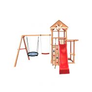 Спортивно-игровой комплекс Kampfer Cool Castle (№1 Натуральный горка красная и синее гнездо и качели гибкие красные), фото 1
