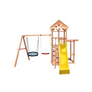 Спортивно-игровой комплекс Kampfer Cool Castle (№1 Натуральный горка желтая и синее гнездо и качели гибкие красные), фото 1