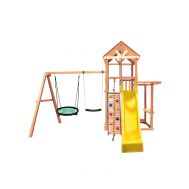 Спортивно-игровой комплекс Kampfer Cool Castle (№1 Натуральный горка желтая и зеленое гнездо и качели гибкие зеленые), фото 1