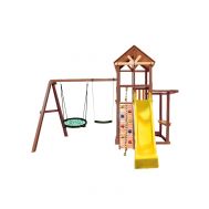 Спортивно-игровой комплекс Kampfer Cool Castle (№2 Ореховый горка желтая и зеленое гнездо и качели гибкие зеленые), фото 1
