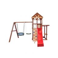 Спортивно-игровой комплекс Kampfer Cool Castle (№2 Ореховый горка красная и синее гнездо и качели гибкие зеленые), фото 1