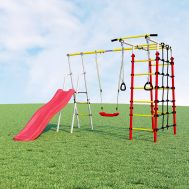Детский спортивный комплекс для дачи Romana БОГАТЫРЬ R.103.07.04 + 1.D-26.01 Богатырь (пластиковые качели)