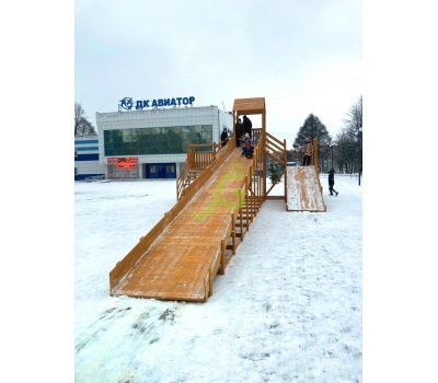 Зимняя деревянная горка Snow Fox 12 м с двумя скатами (две лестницы), фото 16