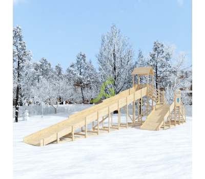 Зимняя деревянная горка IgraGrad Snow Fox 12 м с двумя скатами, без окраски
