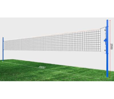 Сетка волейбольная, нить D=3 мм, стальной трос D=3 мм с универсальными стойками (03.502), фото 1