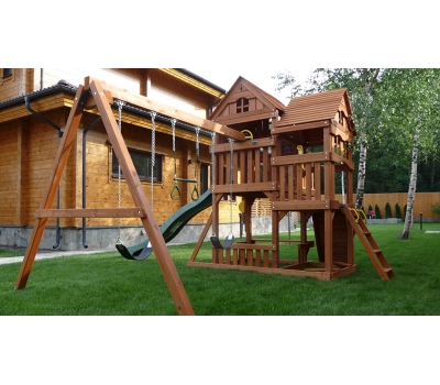Детский деревянный игровой комплекс ПАНОРАМА с двухуровневым домиком, фото 5