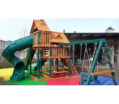 Детская деревянная игровая площадка ГОРЕЦ 2 с высокими башнями и тремя горками, фото 9