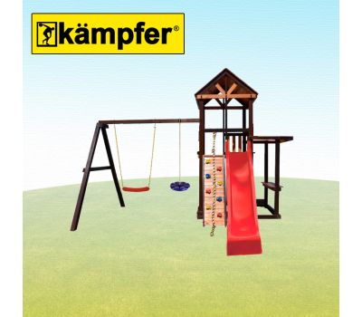 Спортивно-игровой комплекс Kampfer Kids Castle (№5 Шоколадный горка красная и качели гибкие красные и синяя лиана), фото 2