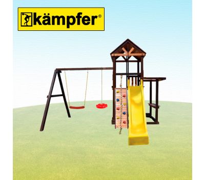 Спортивно-игровой комплекс Kampfer Kids Castle (№1 Натуральный горка желтая и качели гибкие зеленые и синяя лиана), фото 8