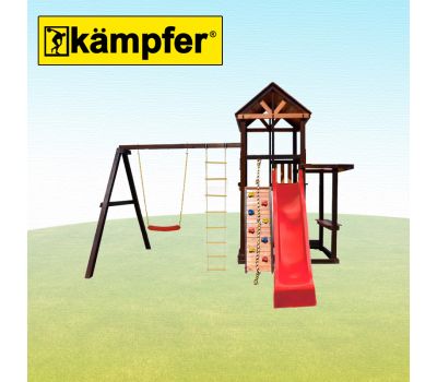 Спортивно-игровой комплекс Kampfer Super Castle (№5 Шоколадный горка красная и качели гибкие красные), фото 4