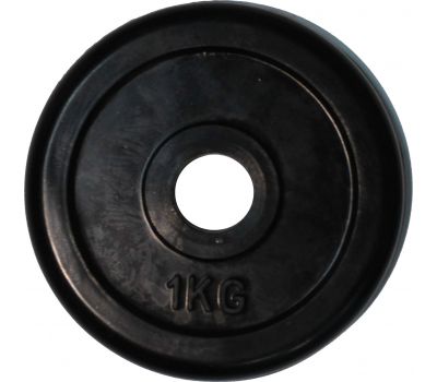 Диск для штанги черный обрезиненный D-26, 1 кг, фото 1