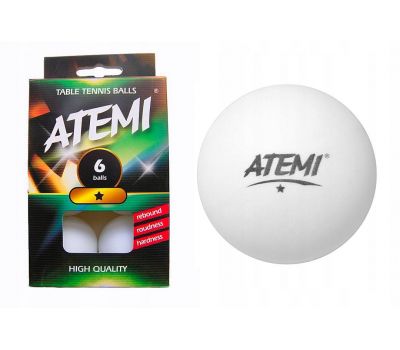 Мячи для настольного тенниса Atemi 1* белые, 6 шт, фото 1