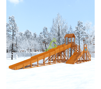 Зимняя деревянная горка Snow Fox 12 м с двумя скатами (две лестницы)