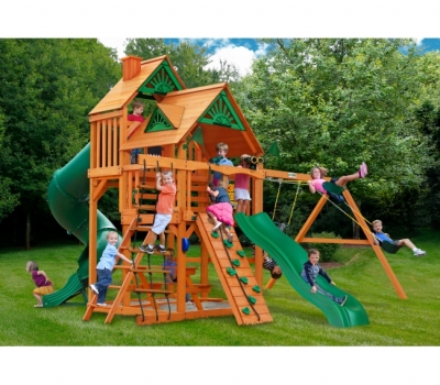 Детская деревянная игровая площадка ГОРЕЦ с высоким двухуровневым фортом, фото 1