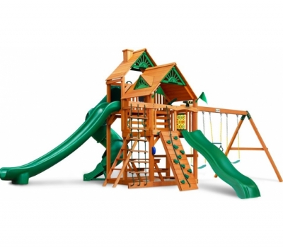 Детская деревянная игровая площадка ГОРЕЦ 2 с высокими башнями и тремя горками, фото 1