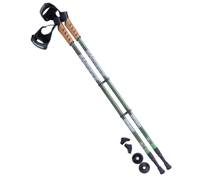 Палки для скандинавской ходьбы Rainbow, 77-135 см, 2-секционные, чёрный/ярко-зелёный, фото 1