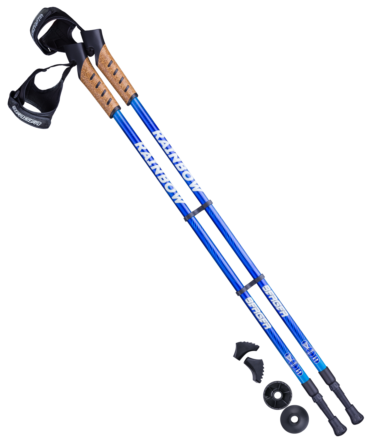Палки для скандинавской ходьбы Rainbow, 77-135 см, 2-секционные, синий/голубой