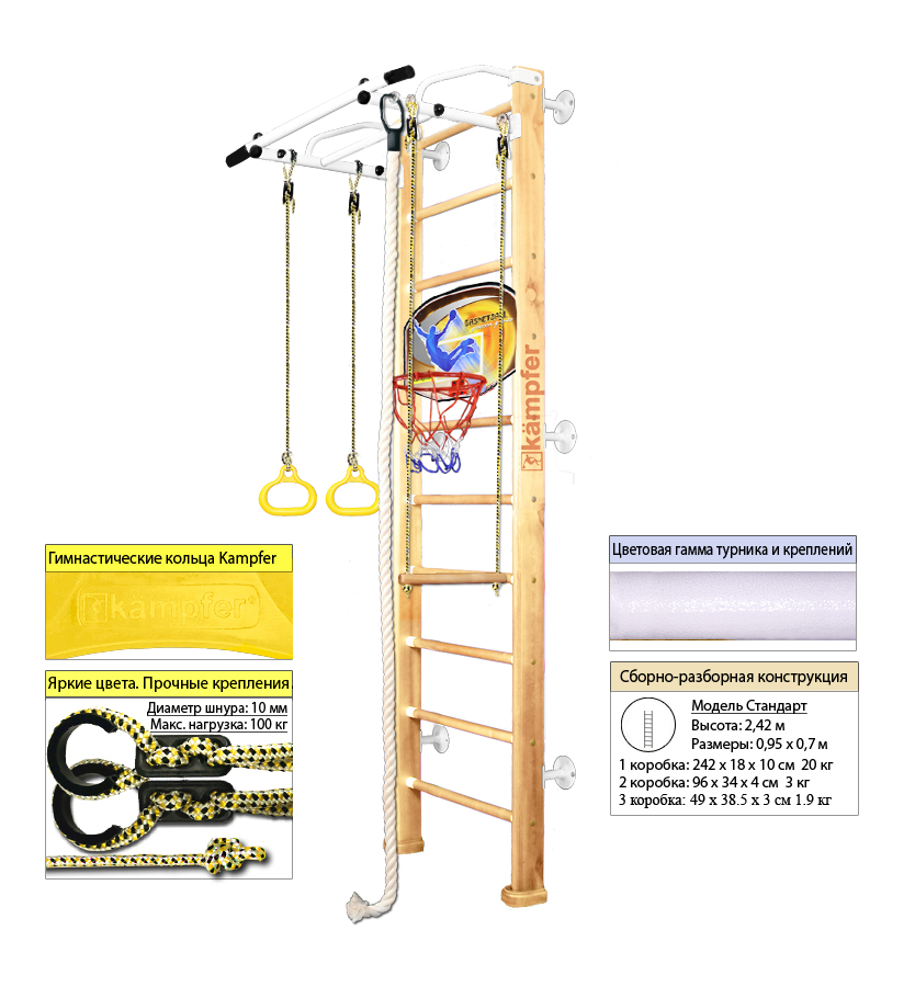 Шведская стенка Kampfer Helena Wall Basketball Shield (№0 без покрытия Стандарт белый турник)