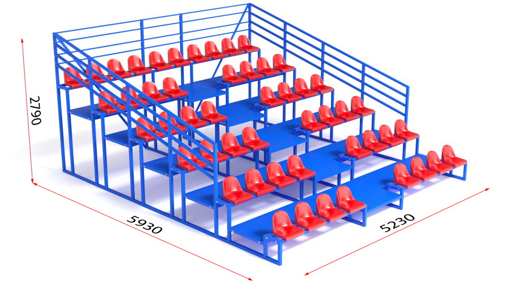 Трибуна с сидениями, шестирядная, с ограждением (20.011)