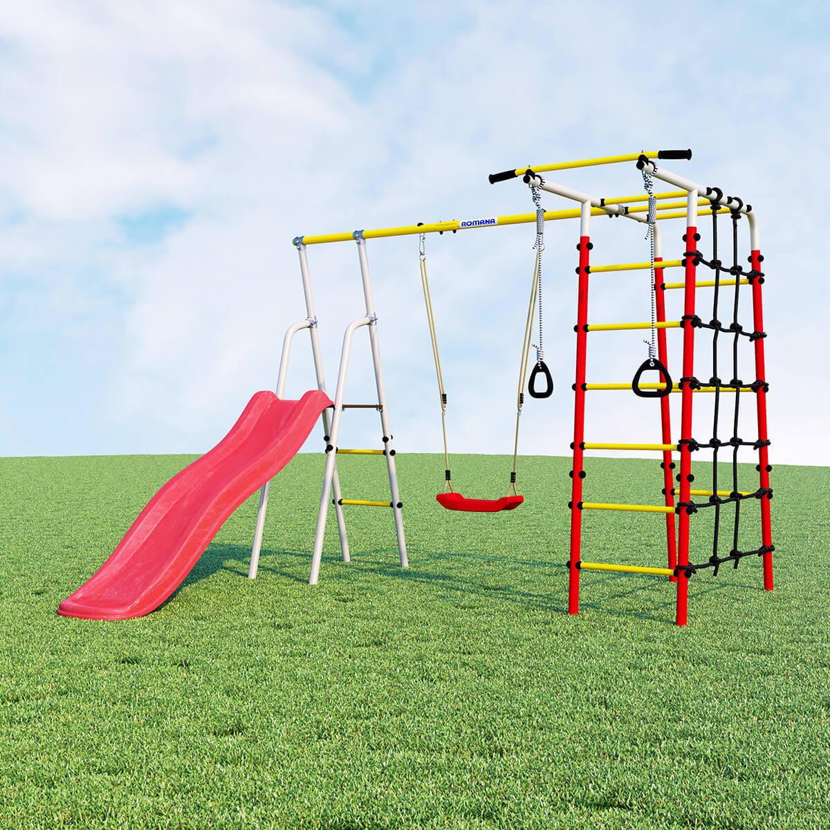 Детский спортивный комплекс для дачи Romana БОГАТЫРЬ R.103.07.04 + 1.D-26.01(пластиковые качели)