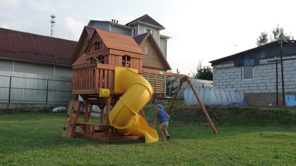 Детский деревянный игровой комплекс ПАНОРАМА с винтовой трубой