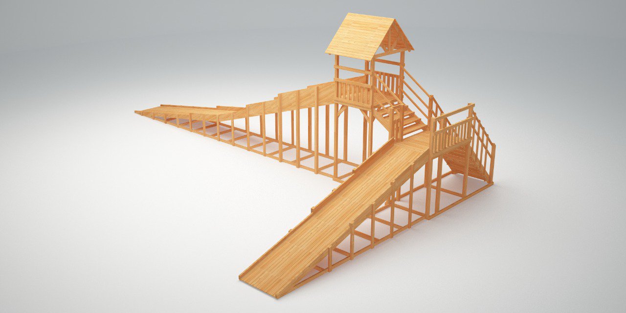 Зимняя горка ЗИМА WOOD-10 Савушка (скаты 6 и 12 м)