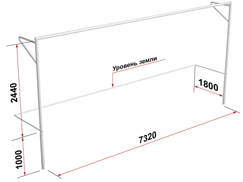 Ворота футбольные с консолью для натяжения сетки, разборные (7,32х2,44 м) (15.100.1)