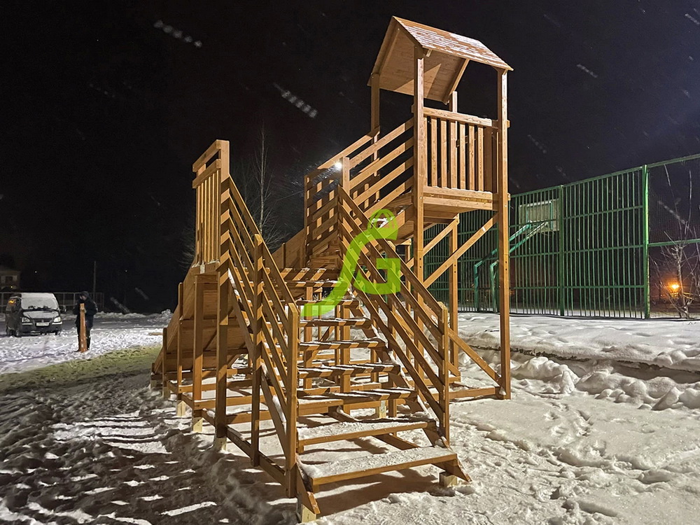 Зимняя деревянная горка Snow Fox 12 м с двумя скатами