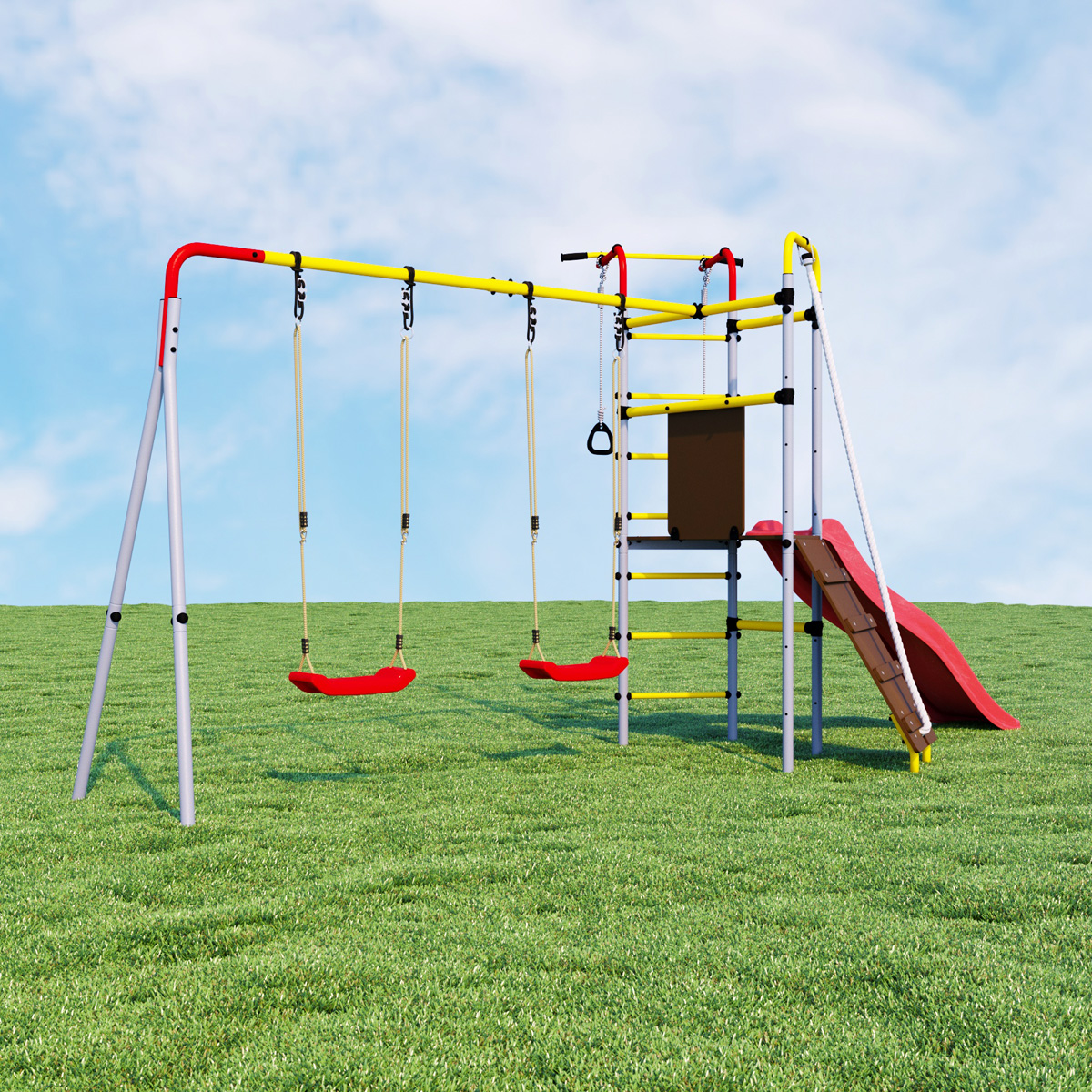 Детский спортивный комплекс для дачи Romana R.103.09.04 + 1.D-26.01 + 1.D-26.01 Островок Плюс (пластиковые качели)