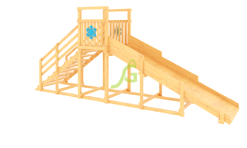 Зимняя деревянная горка Снежинка, скат 4 м (без окраски)