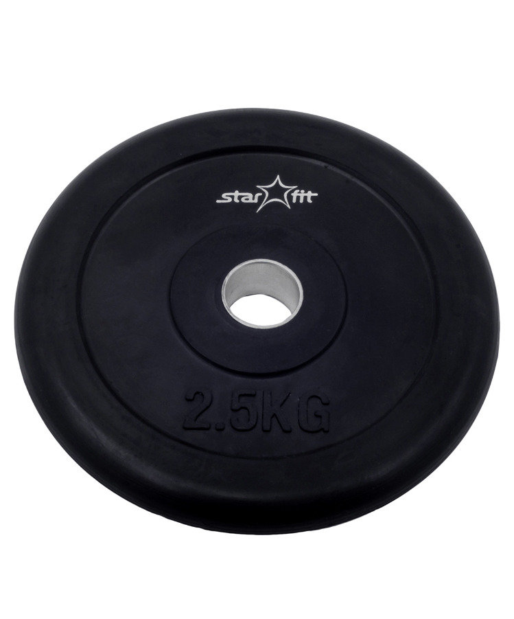 Диск обрезиненный STARFIT BB-202  2,5 кг, d=26 мм, стальная втулка, черный 1/8