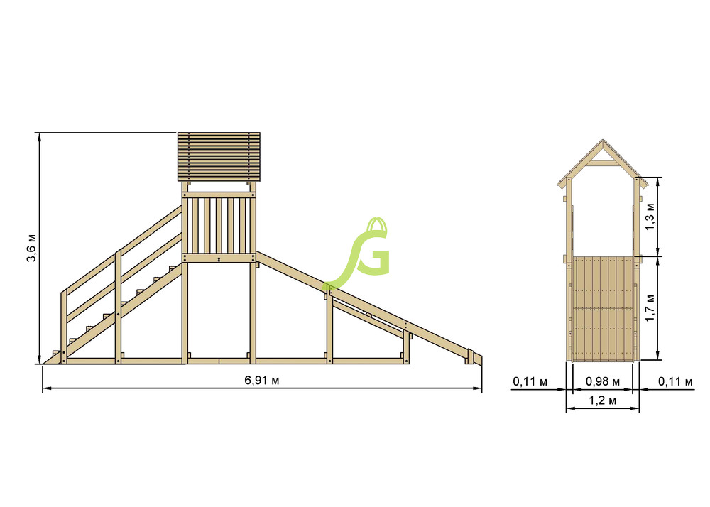 Зимняя деревянная заливная горка "Зимняя Панда Фани" 4 метра