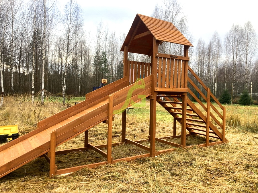 Зимняя деревянная горка IgraGrad Snow Fox Start с крышей, скат 4 м