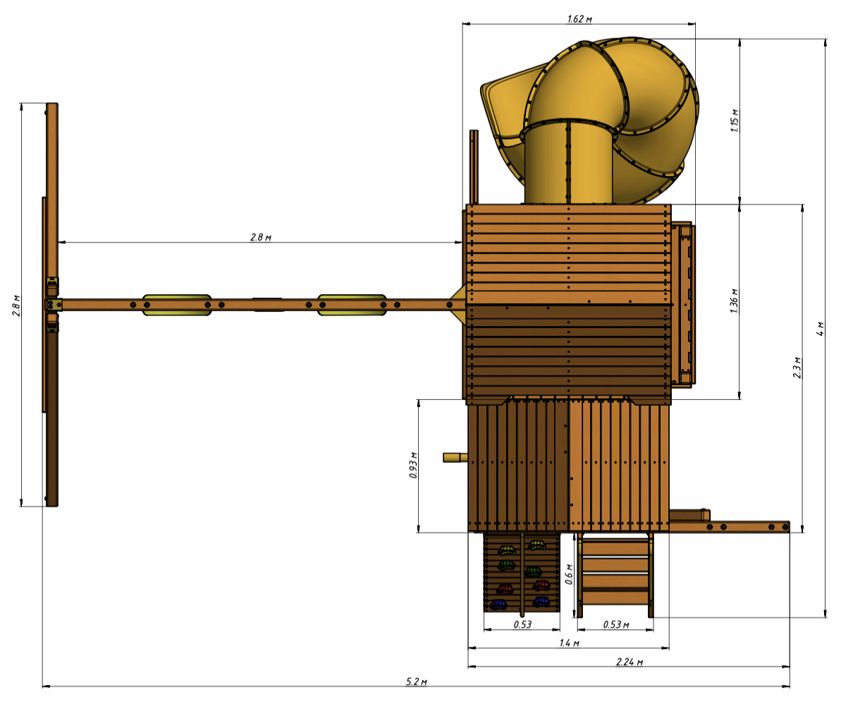 Детский деревянный игровой комплекс ПАНОРАМА с винтовой трубой