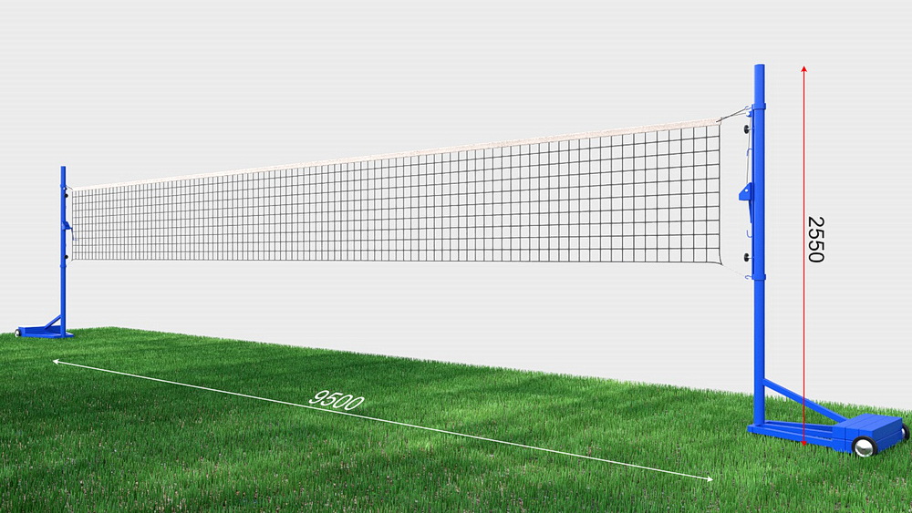 Сетка волейбольная, нить D=3 мм, ПВХ трос D=6 мм с мобильными, универсальными стойками (03.516)