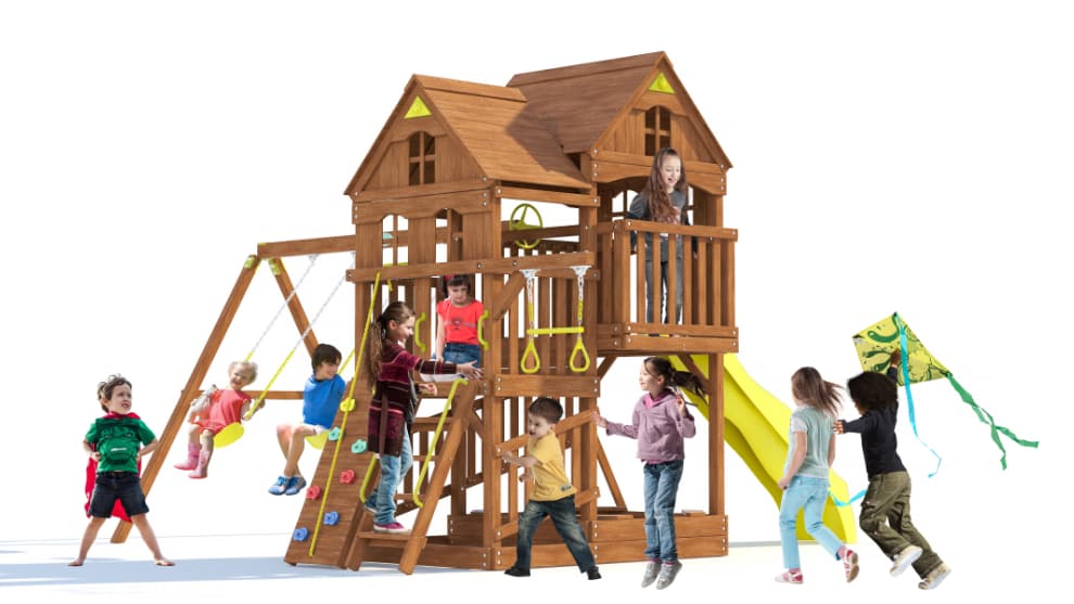 Детский деревянный игровой комплекс ПАНОРАМА с двухуровневым домиком