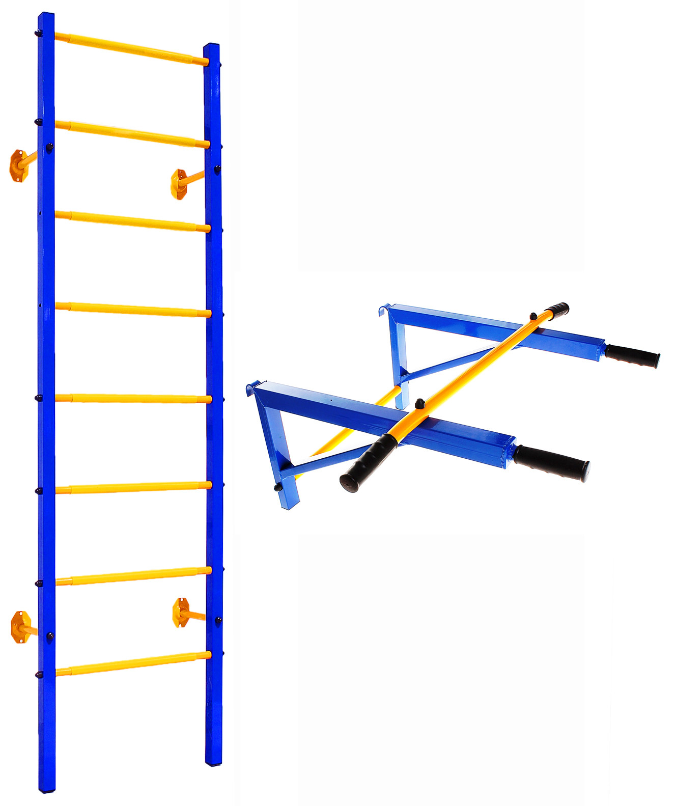 Шведская стенка АТЛЕТ+труник-брусья (синий/желтый)