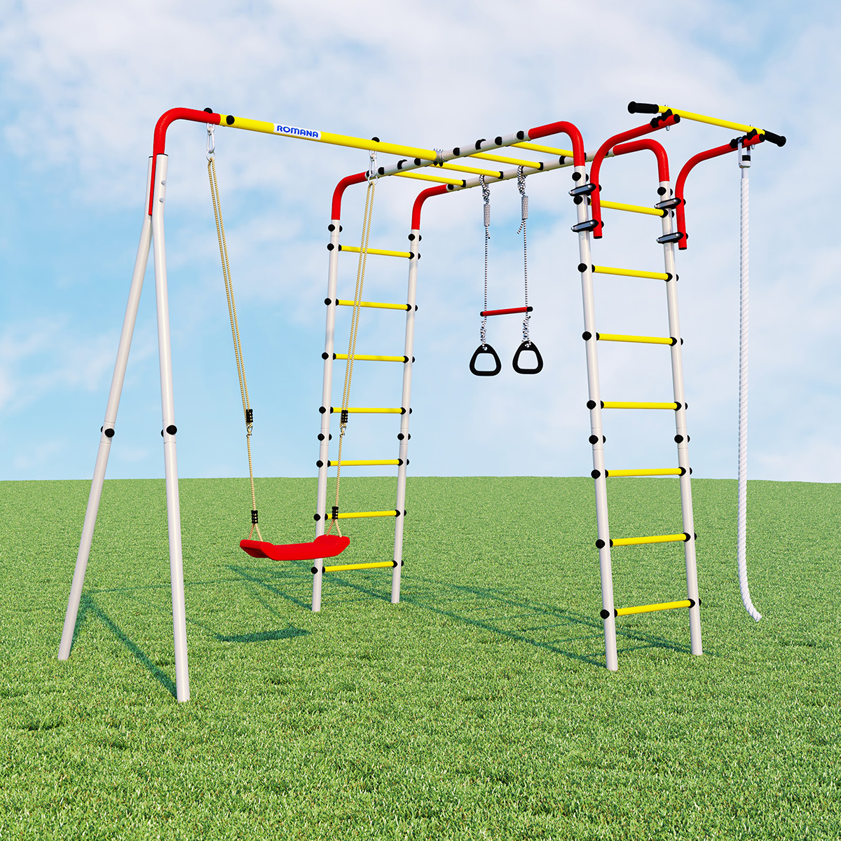 Детский спортивный комплекс для дачи ВЕСЕЛАЯ ЛУЖАЙКА-2 Romana R.103.25.04 (пластиковые качели)