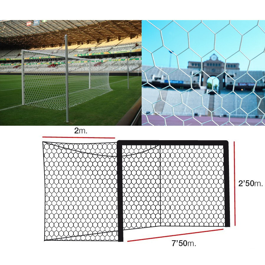 Сетка футбольная EL LEON DE ORO 7,5 х 2,5 м, нить D=4 мм, шестигранная ячейка (15.214)