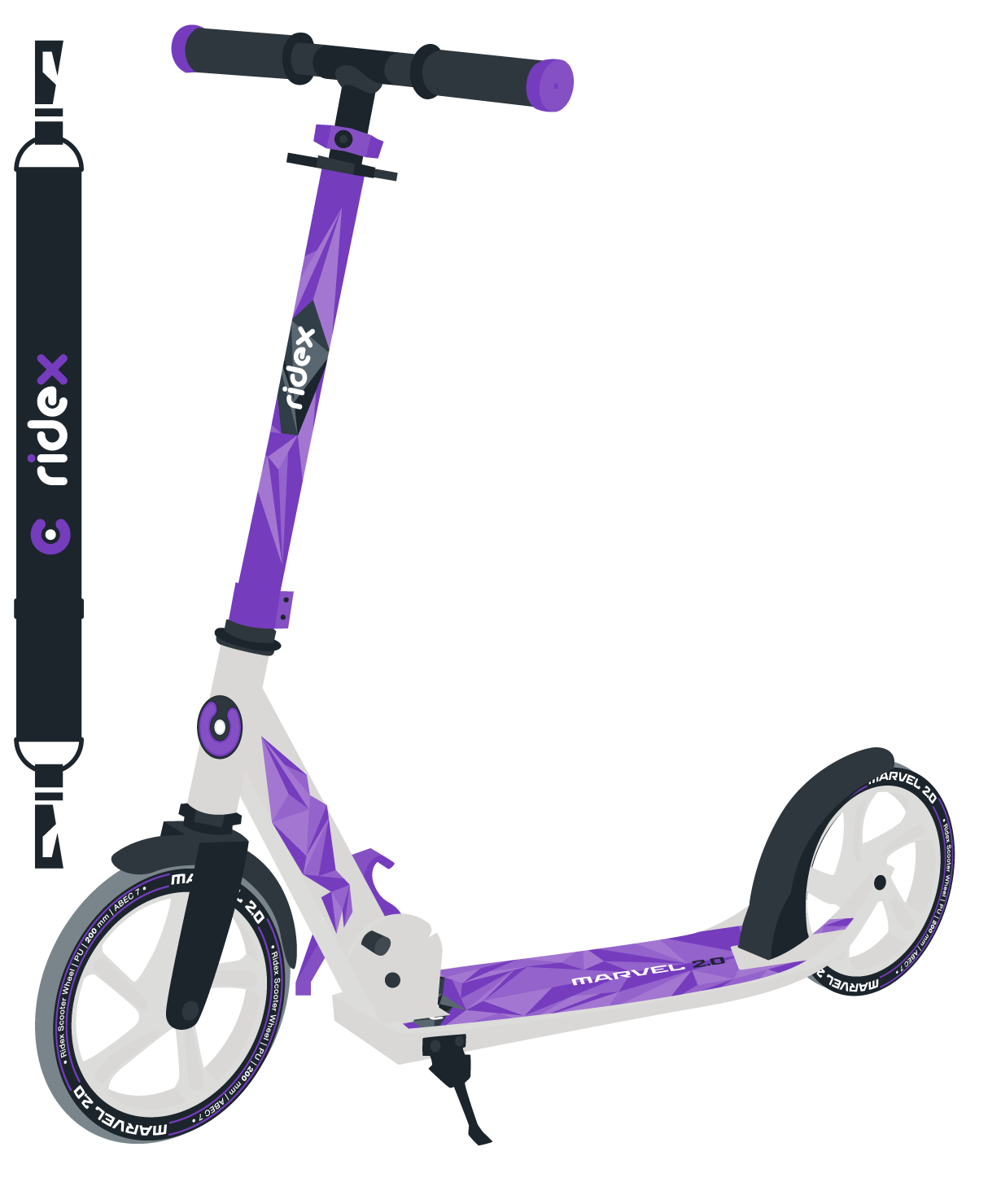 Самокат 2-колесный Marvel 2.0 200 мм, белый/фиолетовый