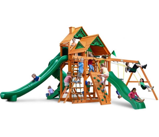 Детская деревянная игровая площадка ГОРЕЦ 2 с высокими башнями и тремя горками