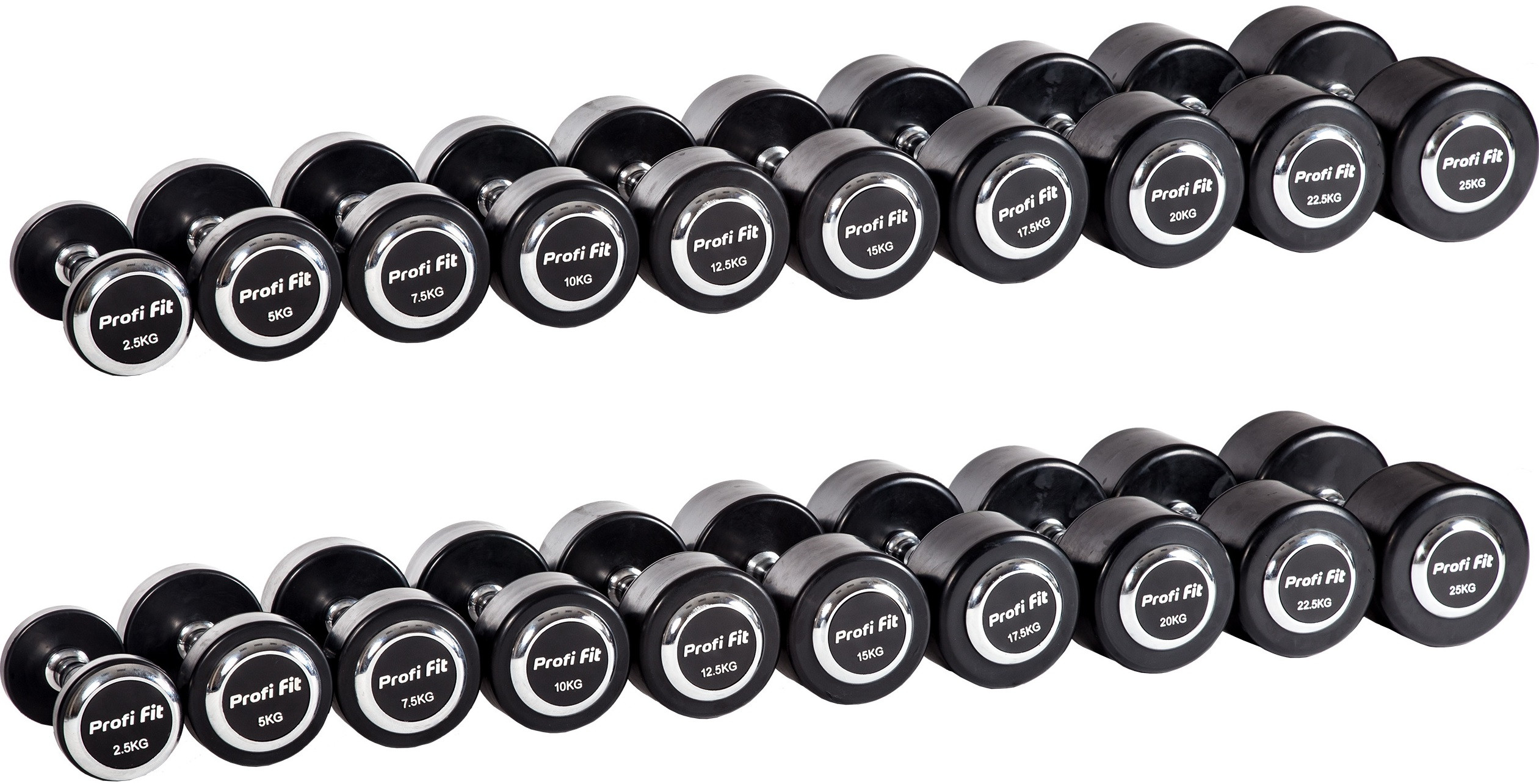 Гантельный ряд 2,5 кг - 25 кг (10 пар), шаг 2,5 кг, PROFI-FIT PROFESSIONAL