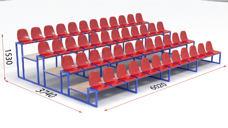 Трибуна с пластиковыми сидениями четырехрядная (20.007)