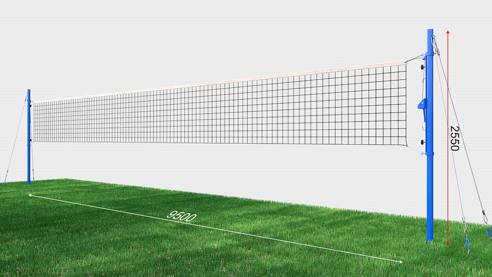 Сетка волейбольная, нить D=3 мм, ПВХ трос D=6 мм со стойками на растяжках (03.510)