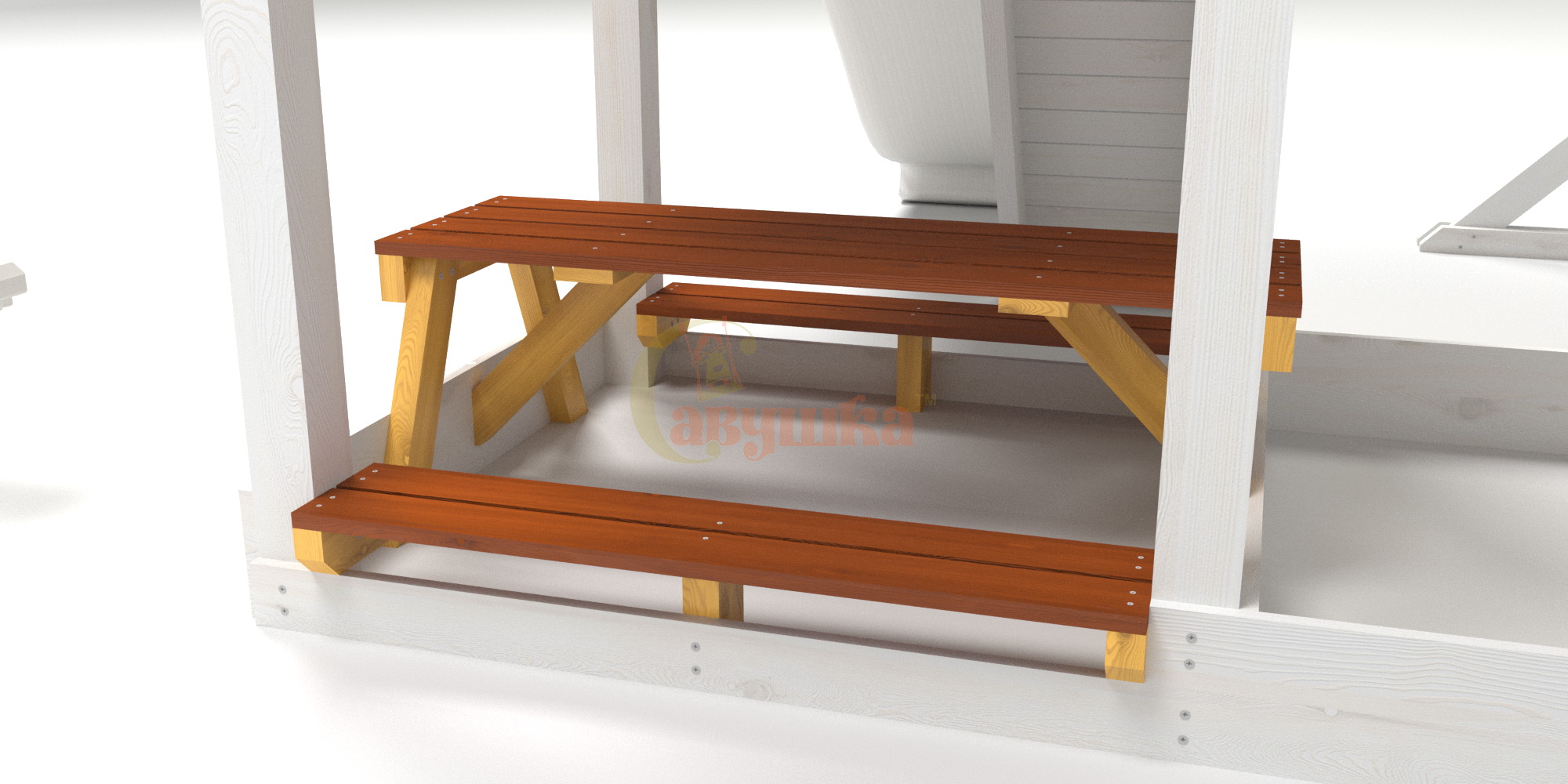 Столик с двумя лавочками Савушка