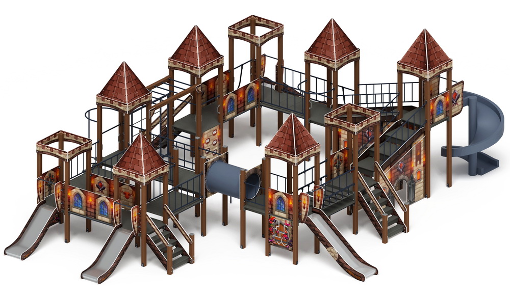 ЗАМОК детский игровой комплекс ДИК 2.18.12-02 винтовой скат (H=2000, H=1200, H=900)