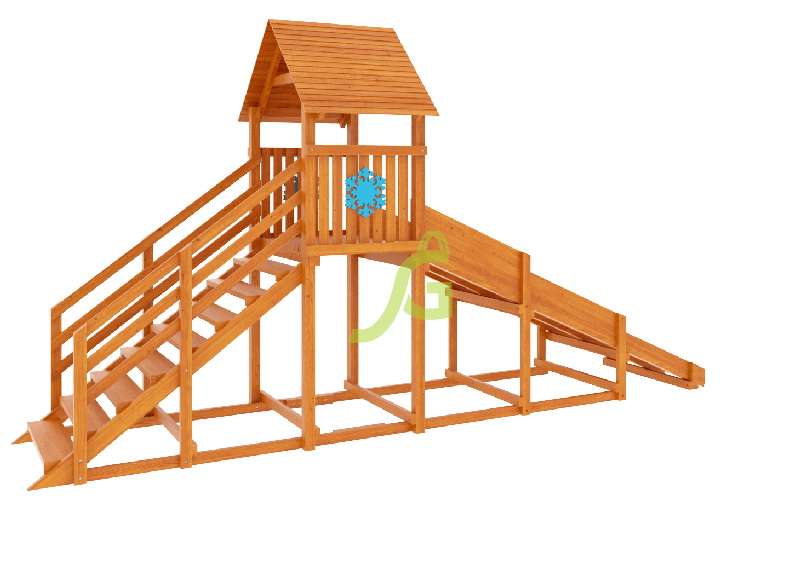 Зимняя деревянная горка IgraGrad Snow Fox Start с крышей, скат 4 м